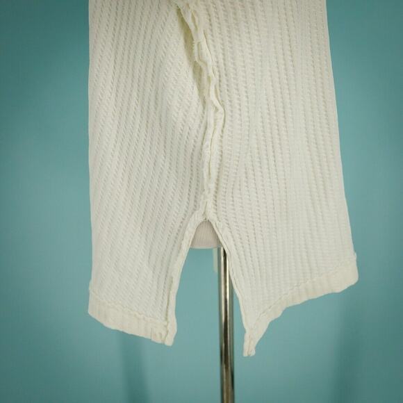 Free People Size Small S Ivory Bone Raymond Thermal Waffle Collar Oversize Top - Picture 2 of 7